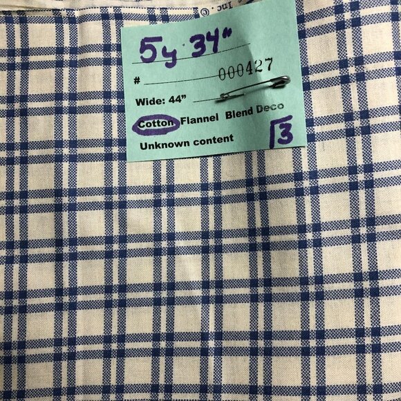 Quilt Cotton Fabric Material - Just shy 6 yards Blue Cream Check #427-3 - Picture 3 of 4